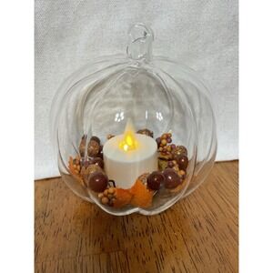 Luminara Fall Harvest Pumpkin Glass Ornaments Flameless Candle Remote